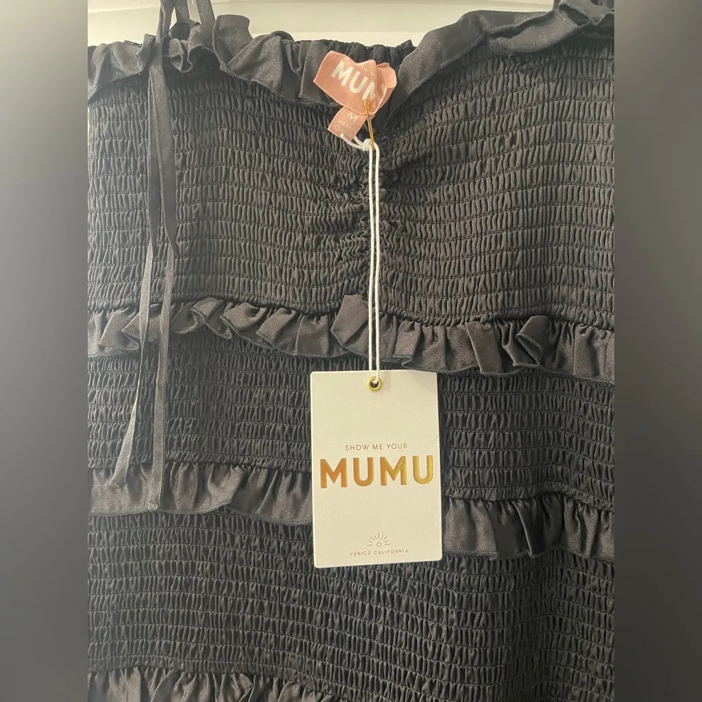NWT Show Me Your Mumu Stella Smocked Black Midi Dress size Medium M - Image 4