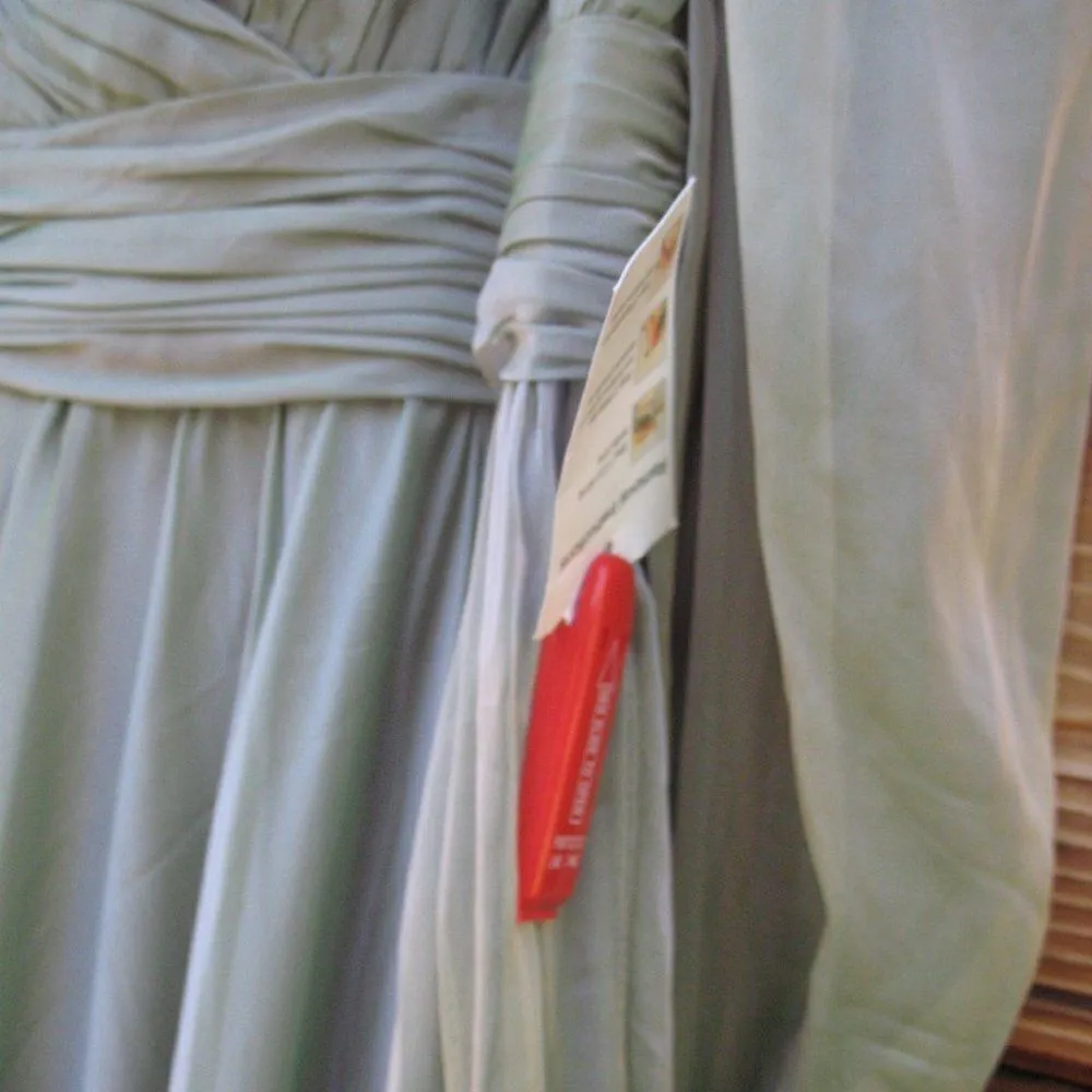 NWT Mac Duggal 67864 Long Sleeve Satin Chiffon Tiered Gown Dress Sage Green - Image 13