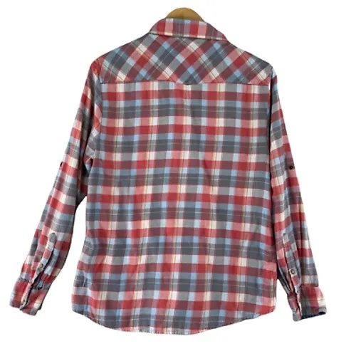 JACHS Girlfriend Bea Pearl Snap Flannel Shirt Women Medium Pink Blue 100% Cotton - Image 2