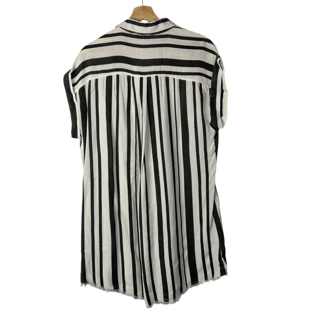 Umgee White & Black Stripe Button Down Sleeveless Tunic S - Image 2