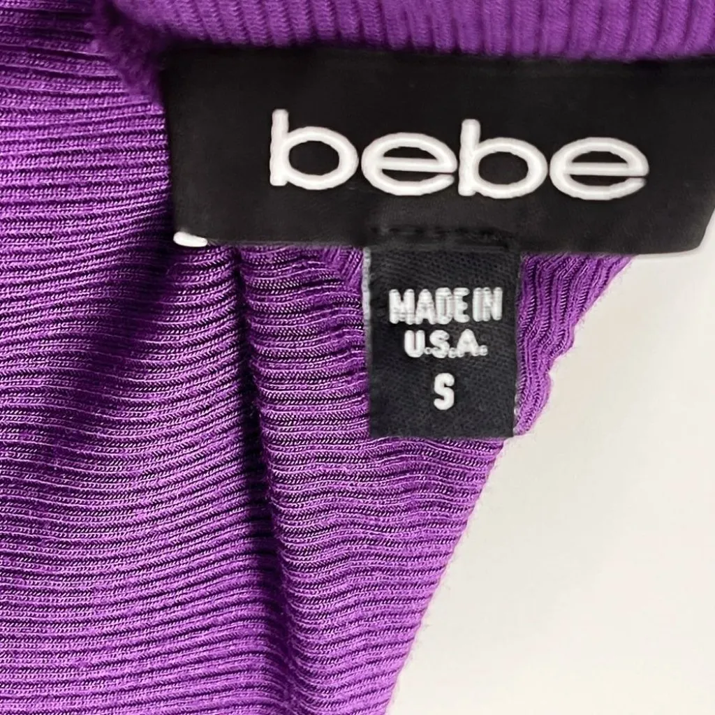 Bebe Rhinestone Gemstone Logo Mock Neck Knit Sweater Top Purple Ribbed Y2K 2000s - Image 7
