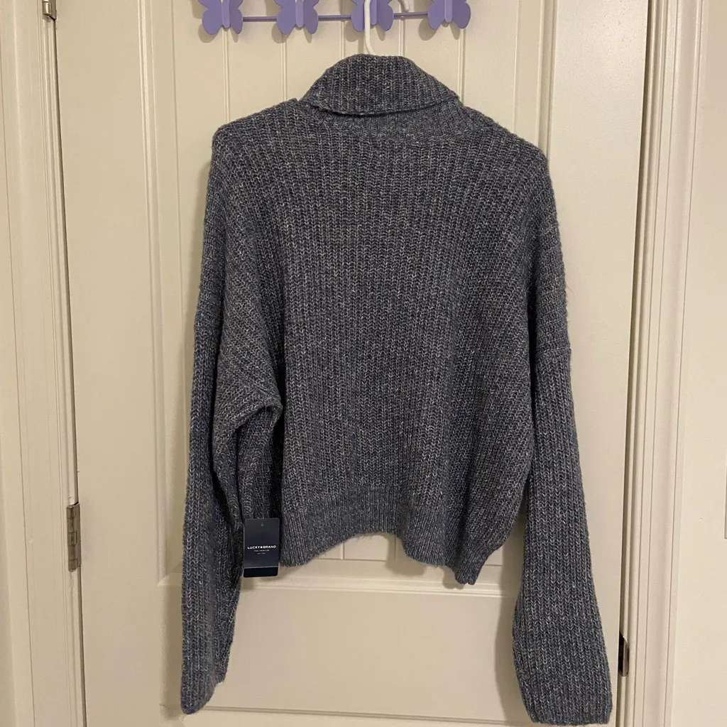 NEW Lucky Brand women’s blue white thick knit cowl neck sweater winter‎ large - Image 7