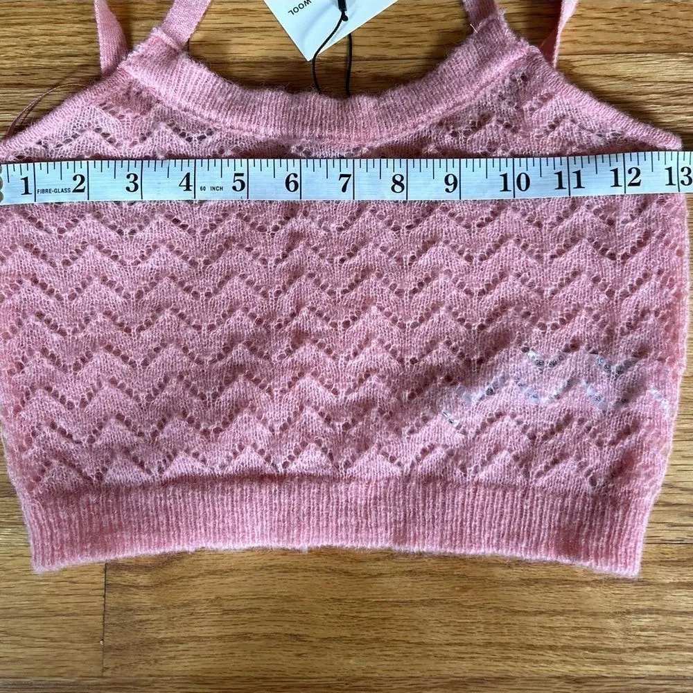 NEW ZARA Light Pink Pointelle knit crop top alpaca and wool blend Size Small - Image 11