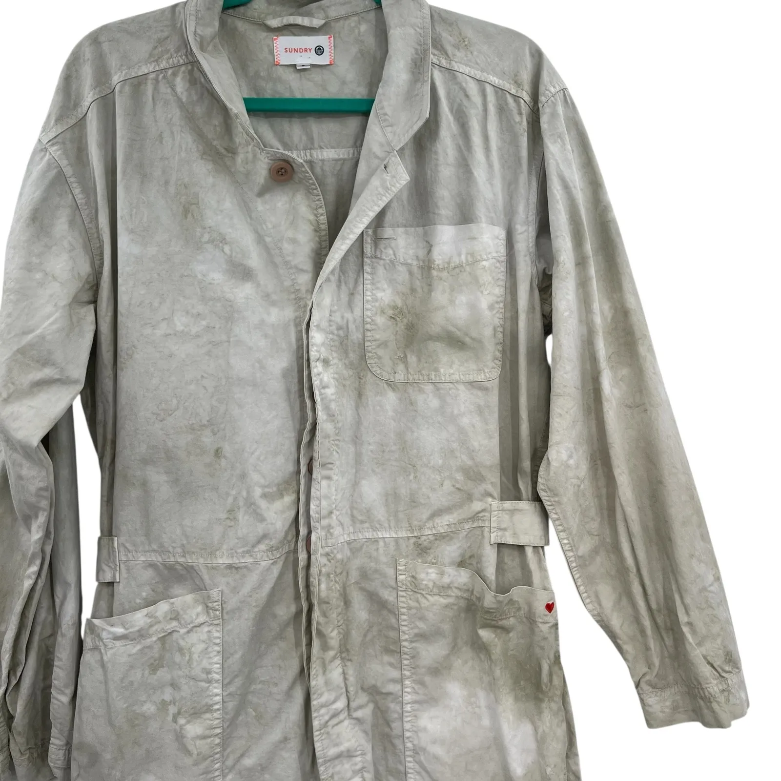 Sundry Flight Suit Jumpsuit Utility Coverall Tie Dye Green Cream Size 3 Large - Image 5