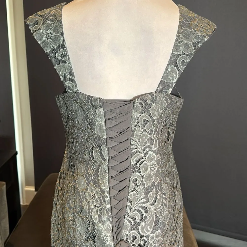 Tea Length Gray Mother of the Bride Dress Chiffon Jacket Corset Back Size 12 NEW - Image 6