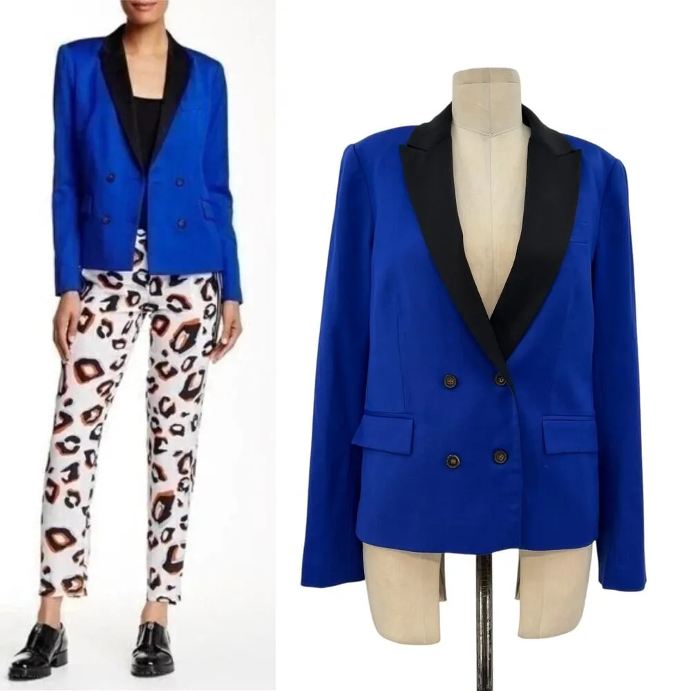 L.A.M.B. .‎ Double Breasted Wool Blend Blazer Cobalt Blue Black Size US 6 - Image 2