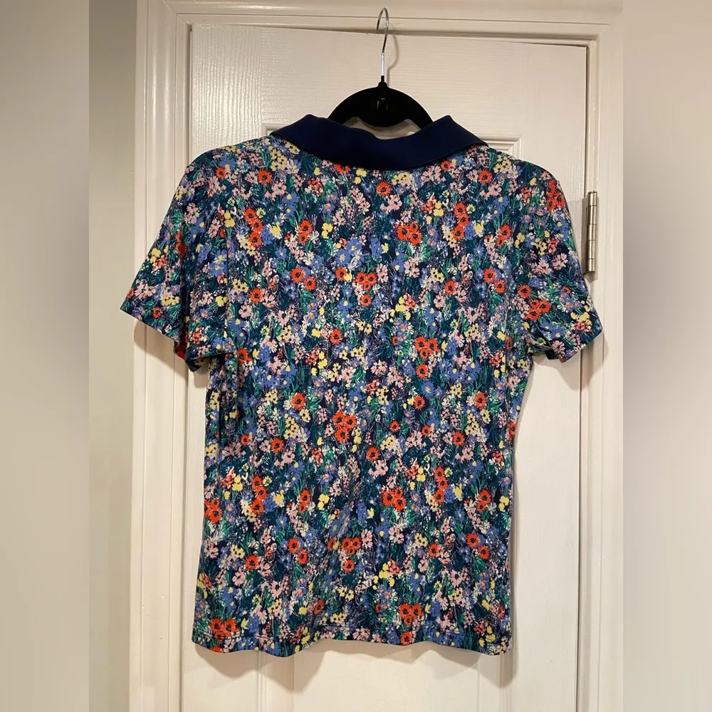 Lands End Size S Navy Blue Floral Cotton Collared Short Sleeve Polo Shirt - Image 7