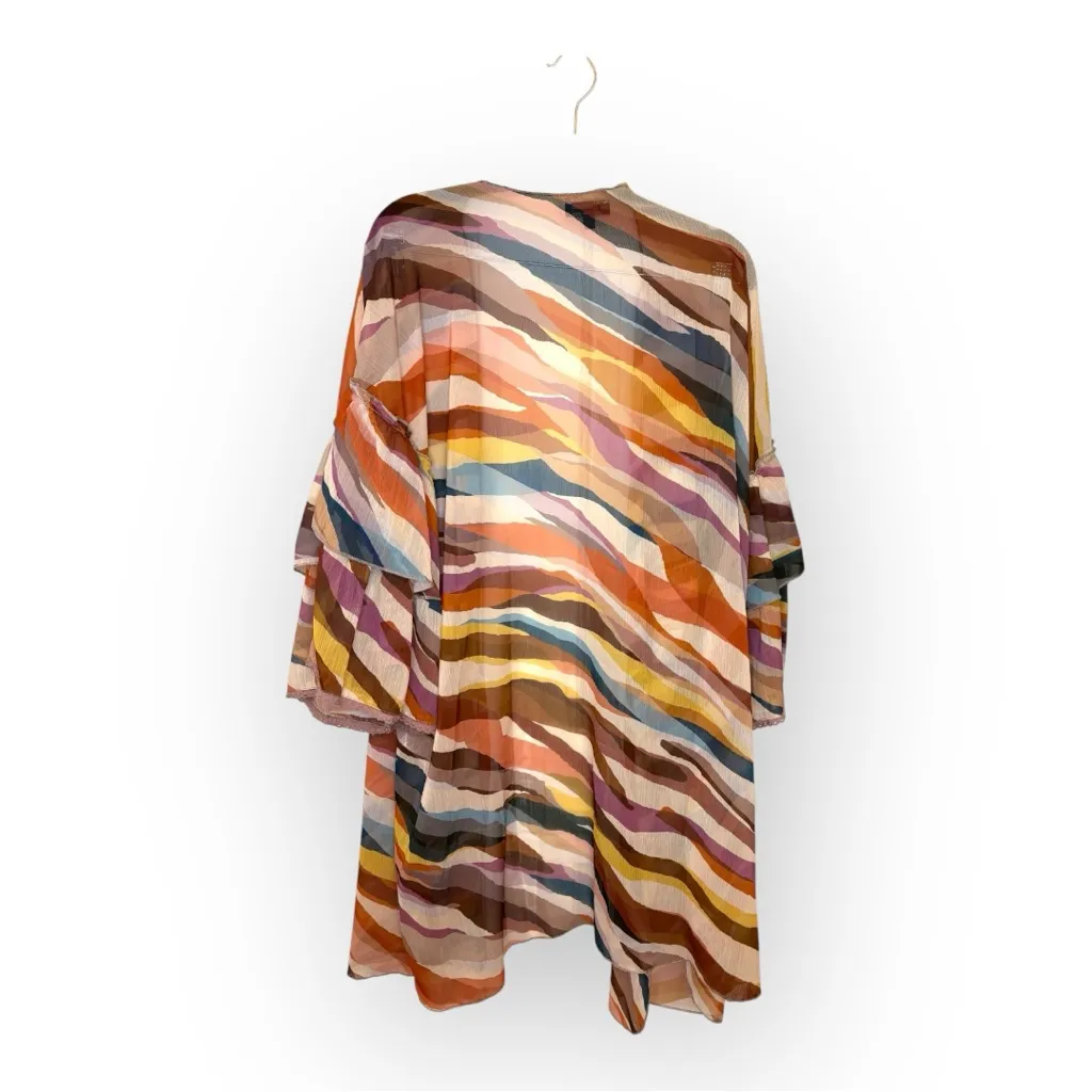 Democracy Boho Sheer Abstract Stripe Kimono Open Front Lightweight Cardigan 2X - Image 2