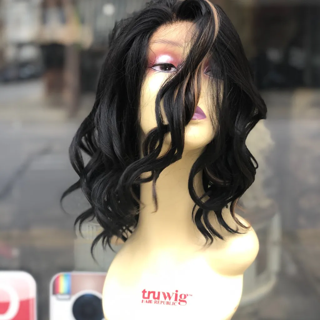 Black brown highlights beach waves Lacefront Wig - Image 8