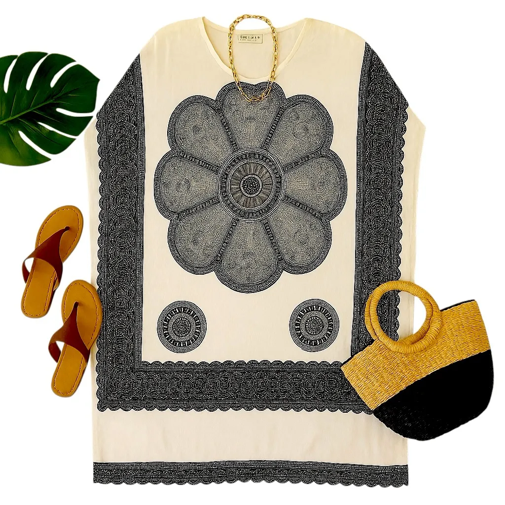 Lani Lau Hawaii Handmade Batik Floral Caftan Dress OS Rayon Resort Coastal Chic White Size undefined - Image 3