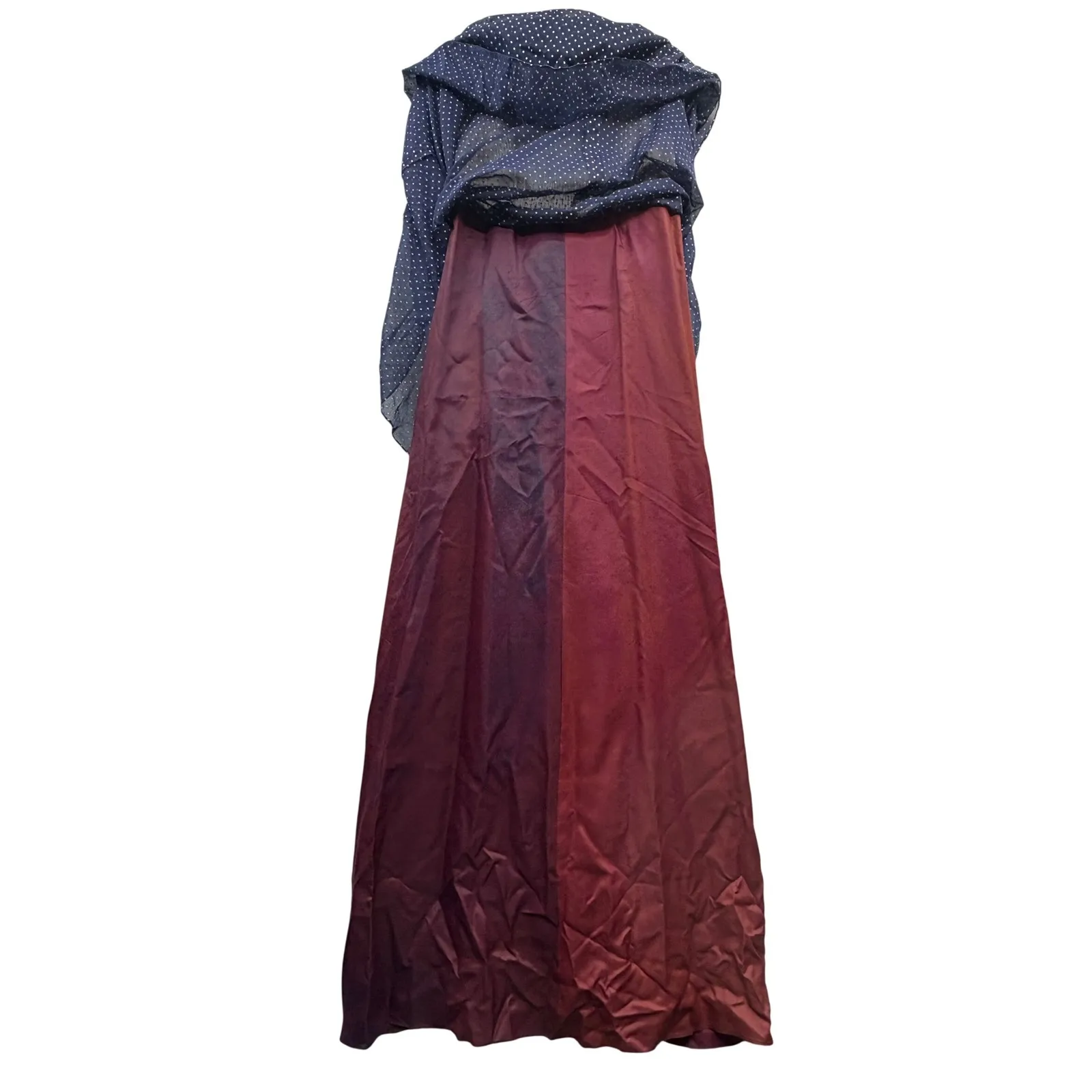 Vintage 70s Women's Navy Polka Dot Maxi Dress and Bolero Set Floral Embroidery M Blue Size M - Image 3