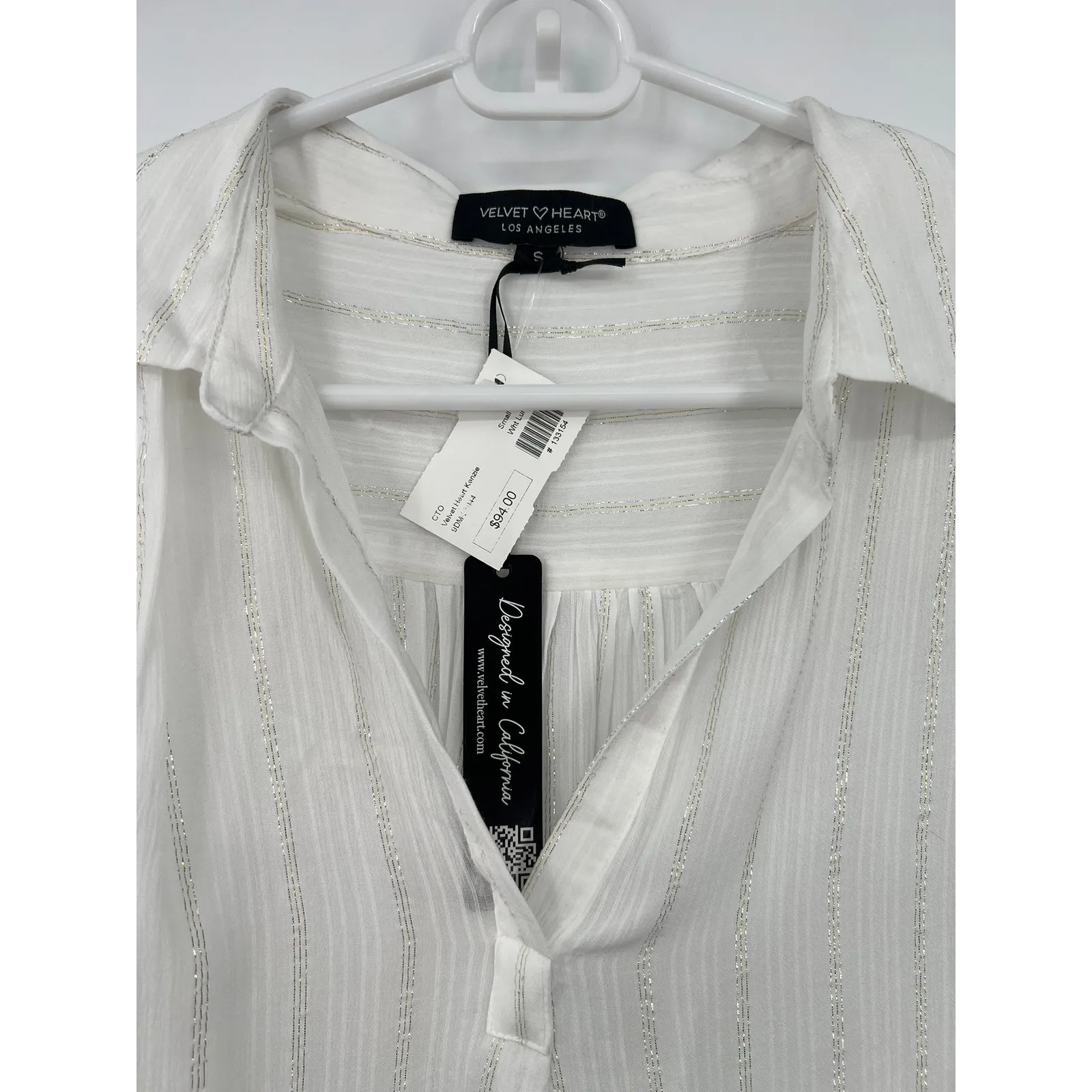 NWT Velvet Heart  | S |Top Shirt Metallic Silver striped long sleeve blouse - Image 8