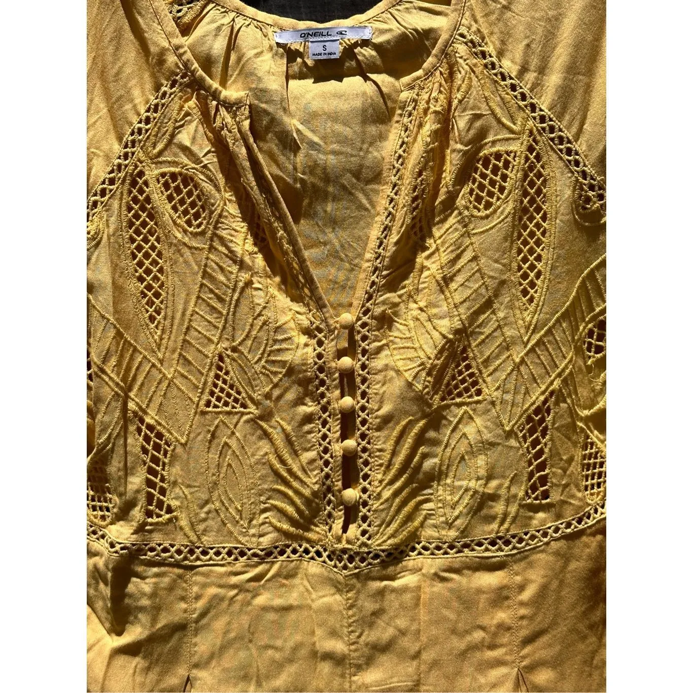 O'Neill Long Sleeve Lace Crochet V-Neck Ryana Yellow Romper (S) NWT - Image 4