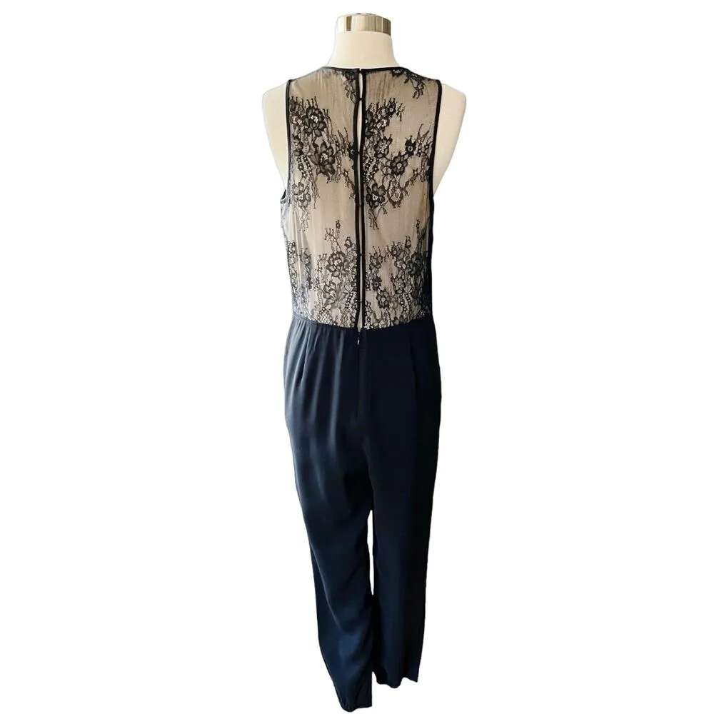 TIBI Arden Jumpsuit Black Sheer Lace Sleeveless Pockets Cocktail Pleated 8 EUC - Image 3