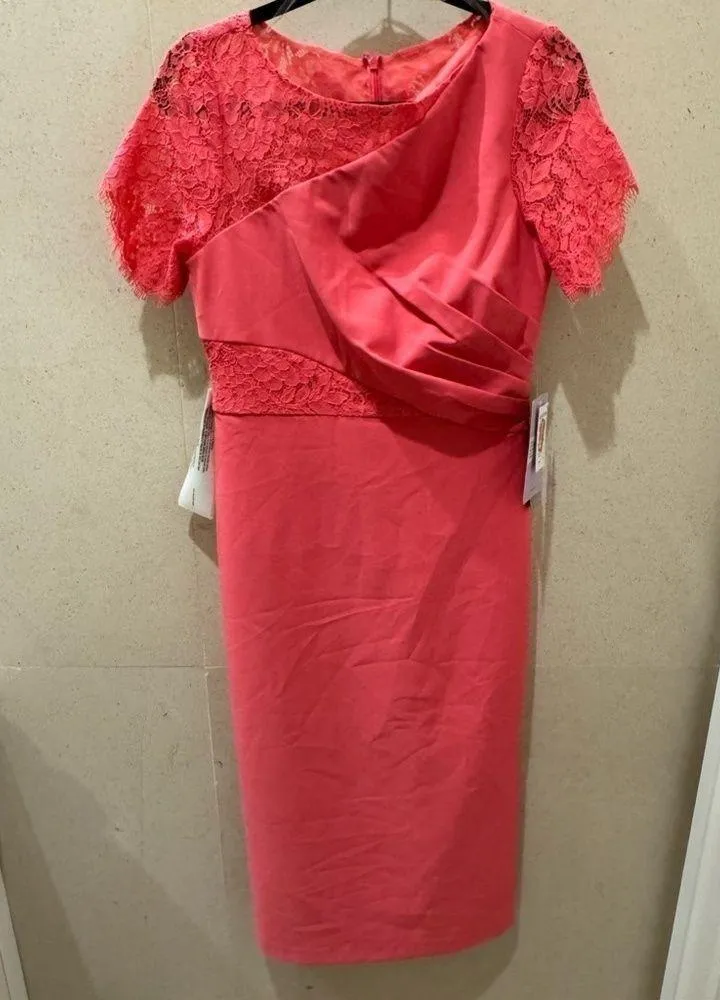 JS Collections Illusion Boat Neck Lace Insert Short Sleeve Sheath Dress 4 - Image 1