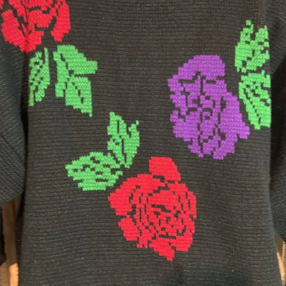 Potomac Collection Vintage 1990s Heavy Black Mock Turtleneck Sweater Roses XL - Image 14
