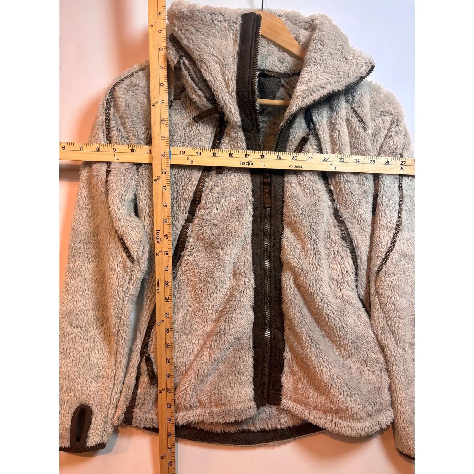 Kuhl Womens Fuzzy Fleece Hooded Jacket Full Zip Beige Size Small Outdoor Casual - Image 4