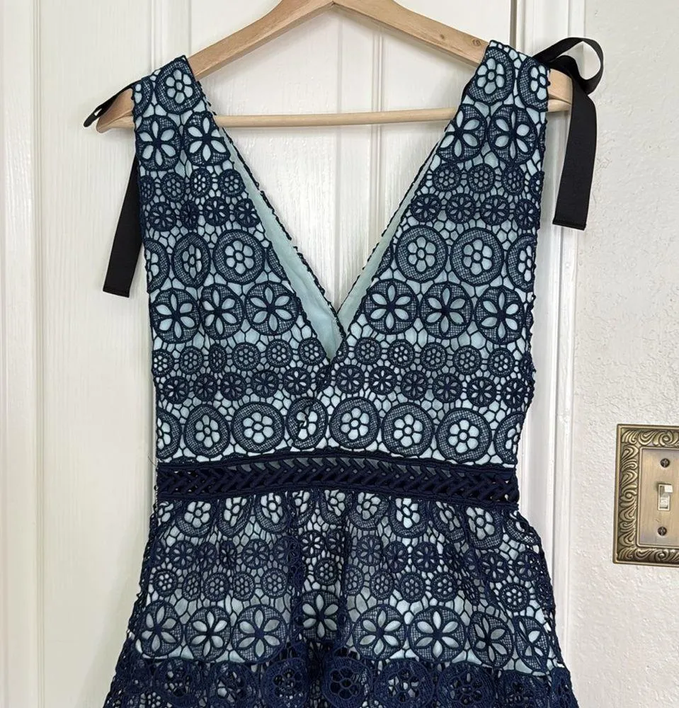 Self Portrait guipure lace mini dress Blue Size 4 - Image 9