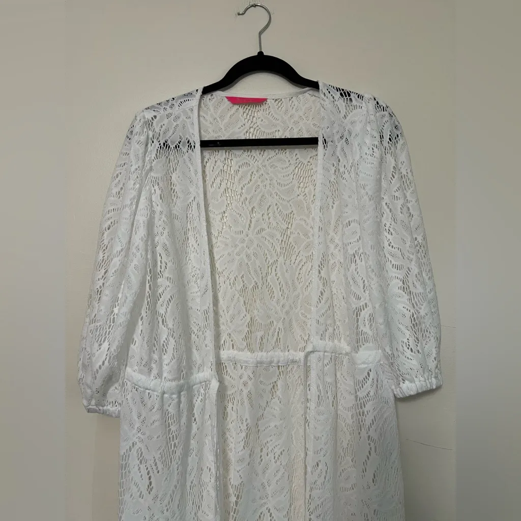 Lilly Pulitzer‎ White Lace Open Front Kimono Cover-Up One Size - Image 2