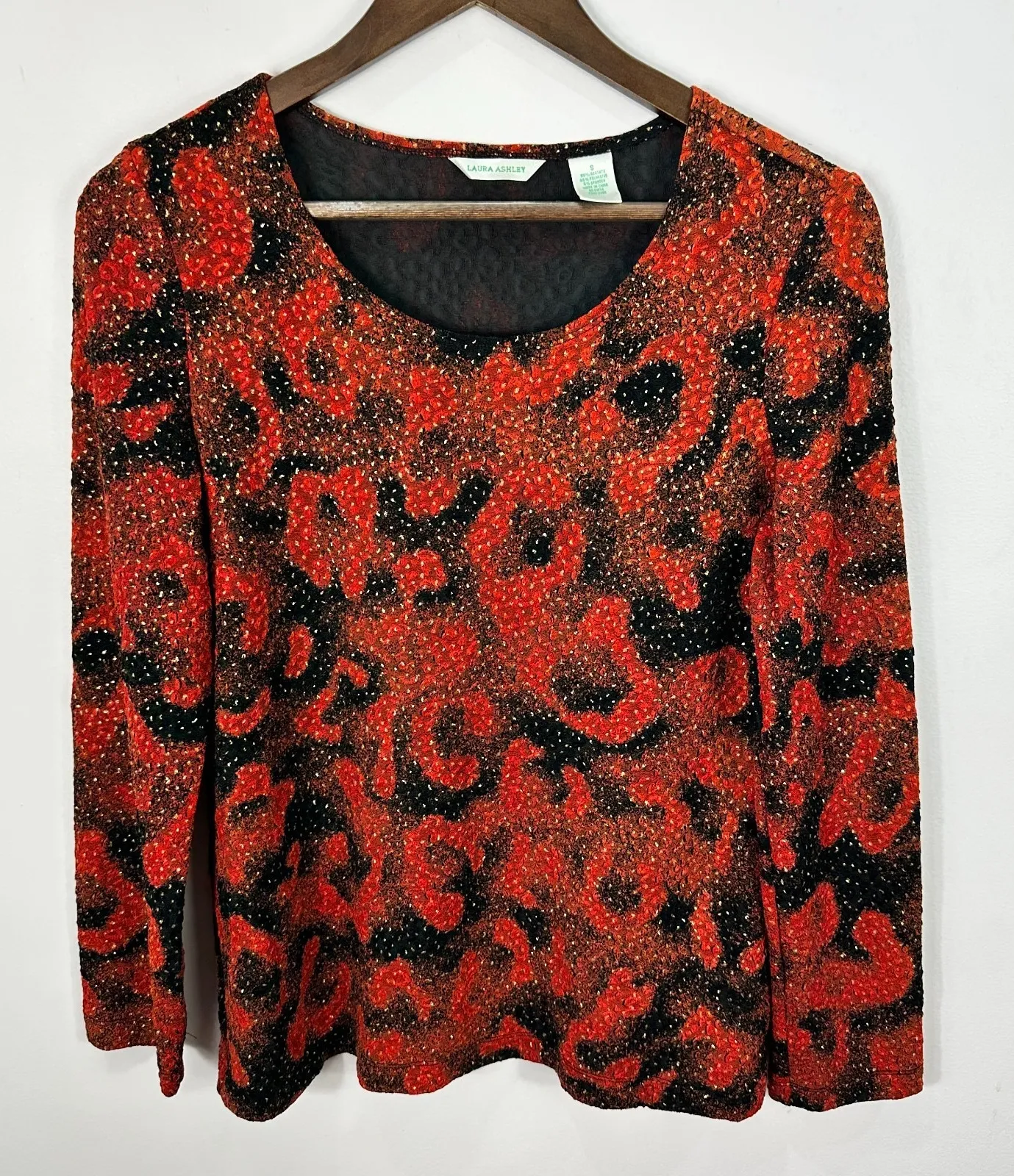 Laura Ashley Top S Red Black Metallic Animal Print Y2K Goth Glam Indie Sleaze - Image 1