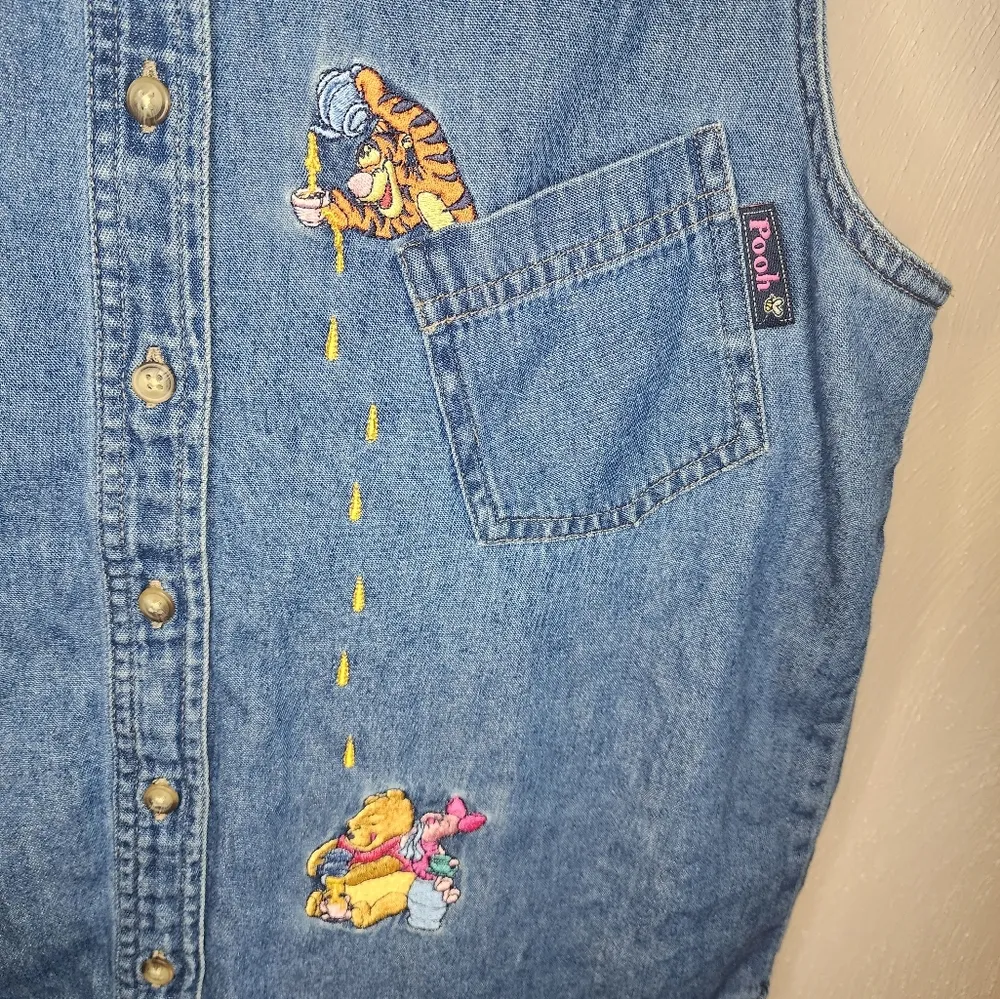 Vintage Jerry Leigh Shirt Womens Large Winnie Pooh Tigger Piglet Honey denim - Image 3