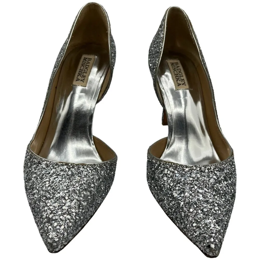 Badgley Mischka Womens Daisy II Pump Glitter Stiletto Heels Gray Size 6 Wedding - Image 2