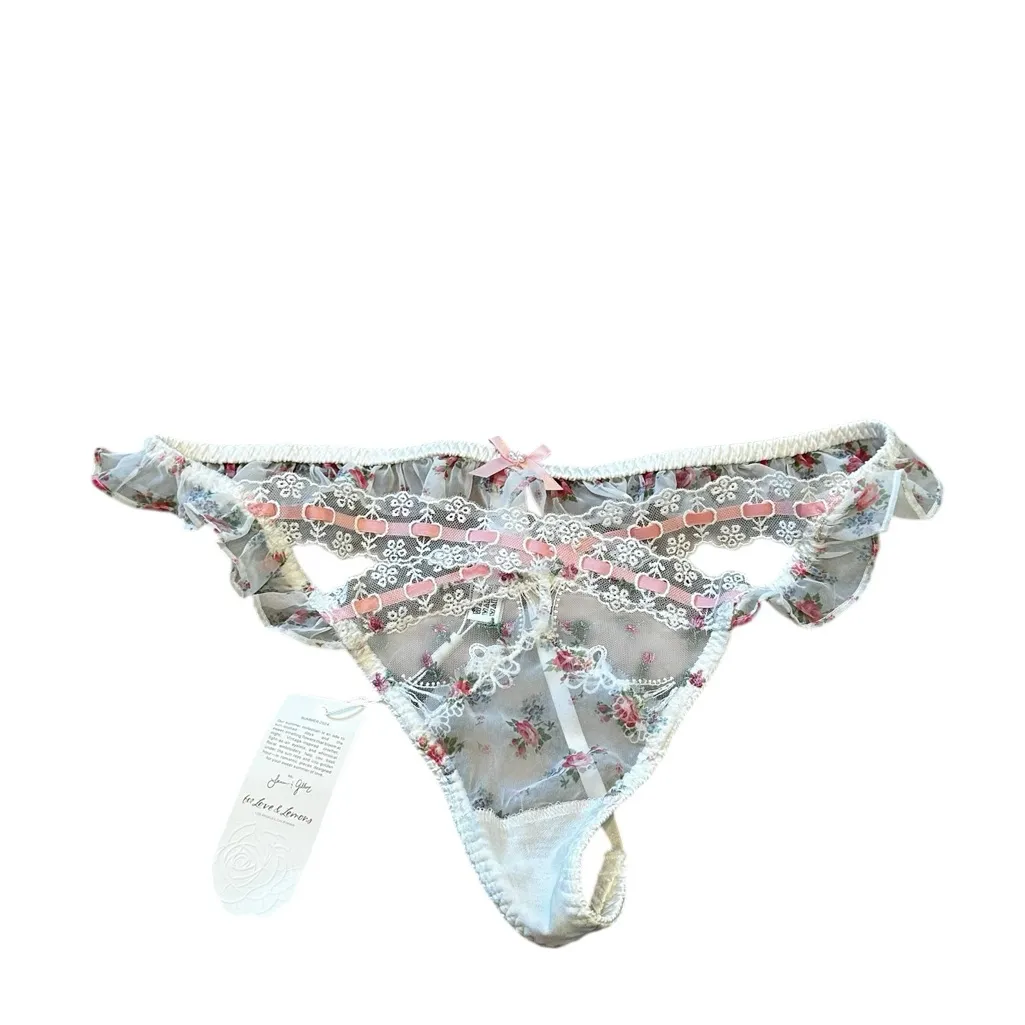 For Love and Lemons Robin Bra & Thong Set Floral Bows Lace Ruffles Size 36B/ L - Image 9