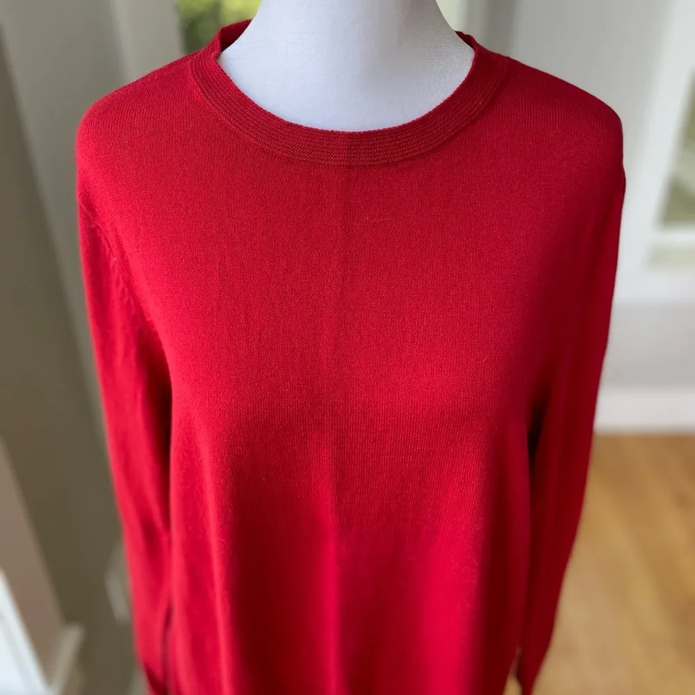 J. Jill Cherry Red Crew Neck Lightweight Cotton Linen Tunic Sweater Sz Medium - Image 9