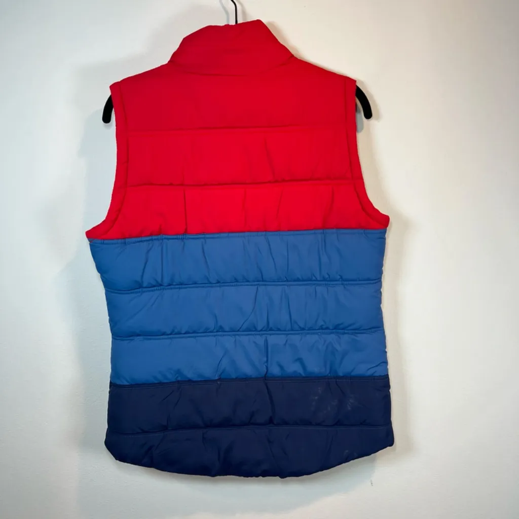 Roxy Women’s Quilted Puffer Vest Red Blue Colorblock 70s Retro Lined Cozy Medium - Image 9