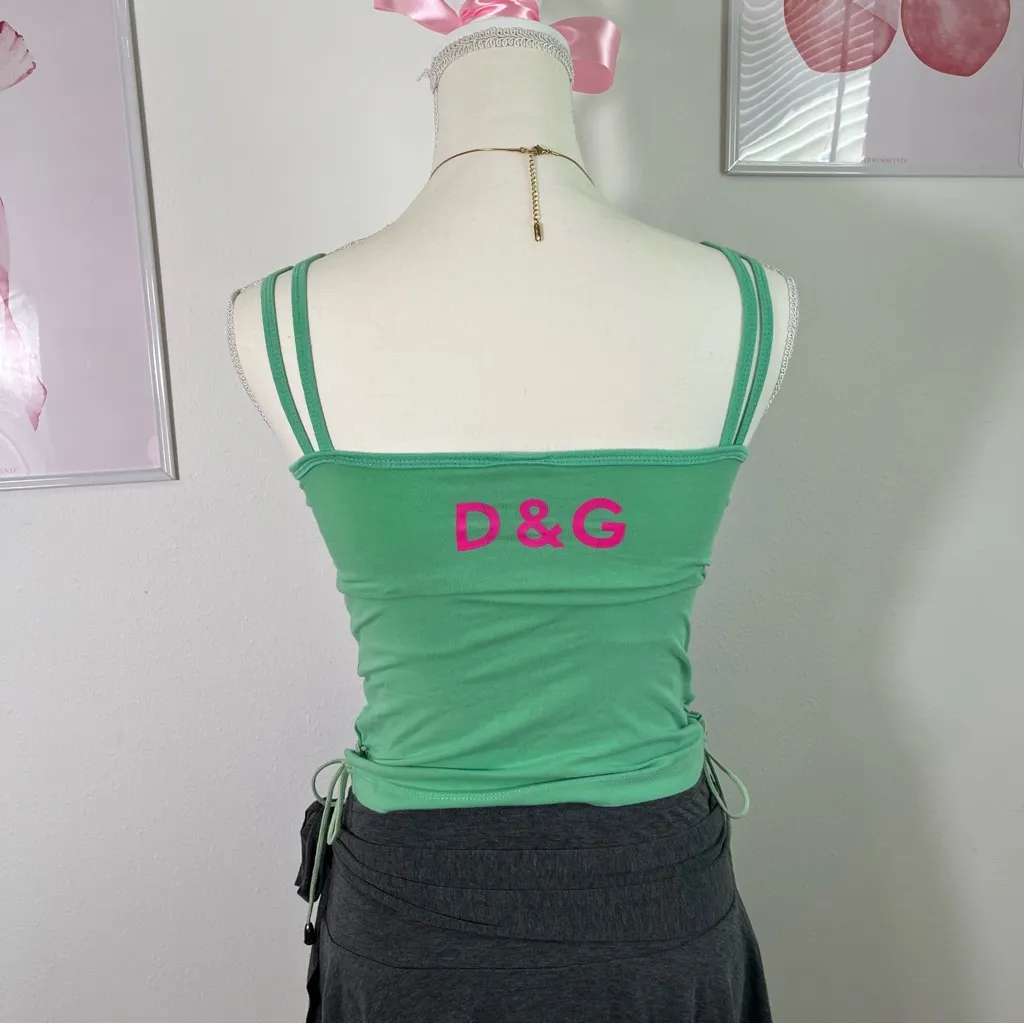 Vintage Y2K Dolce & Gabbana Teal‎ Hot Pink Monogram Tank Top Side Tie Womens S - Image 5