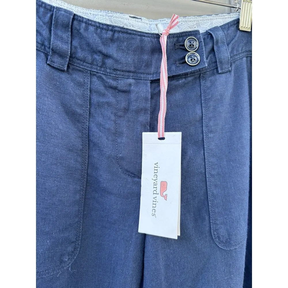 Vineyard Vines 100% Linen Wide Leg Cargo Pants Blue Navy Women's Sz 0 - Image 9