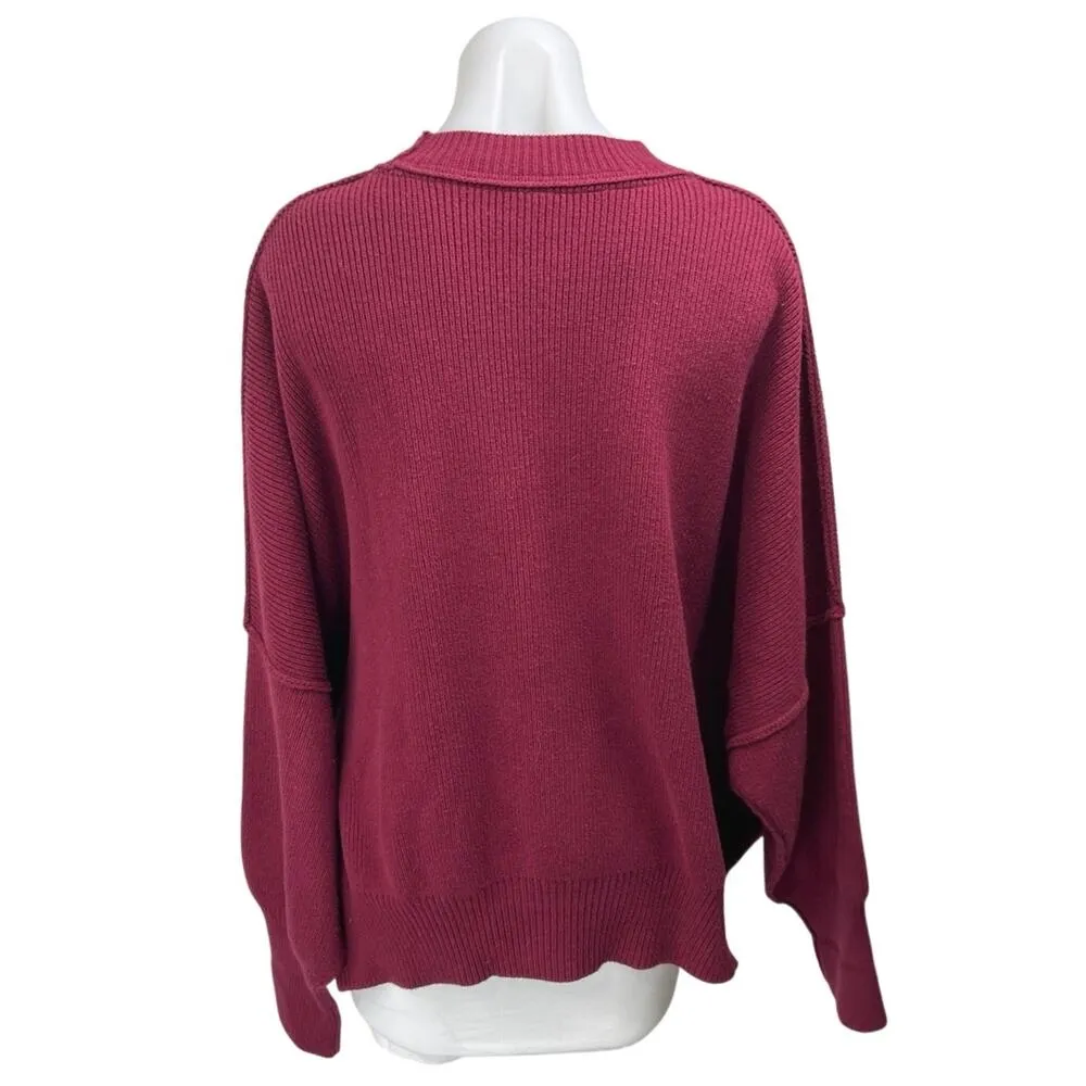 Free People Red Maroon Long Sleeve Ribbed Knit Mock Neck Sweater Top Size S - Image 2