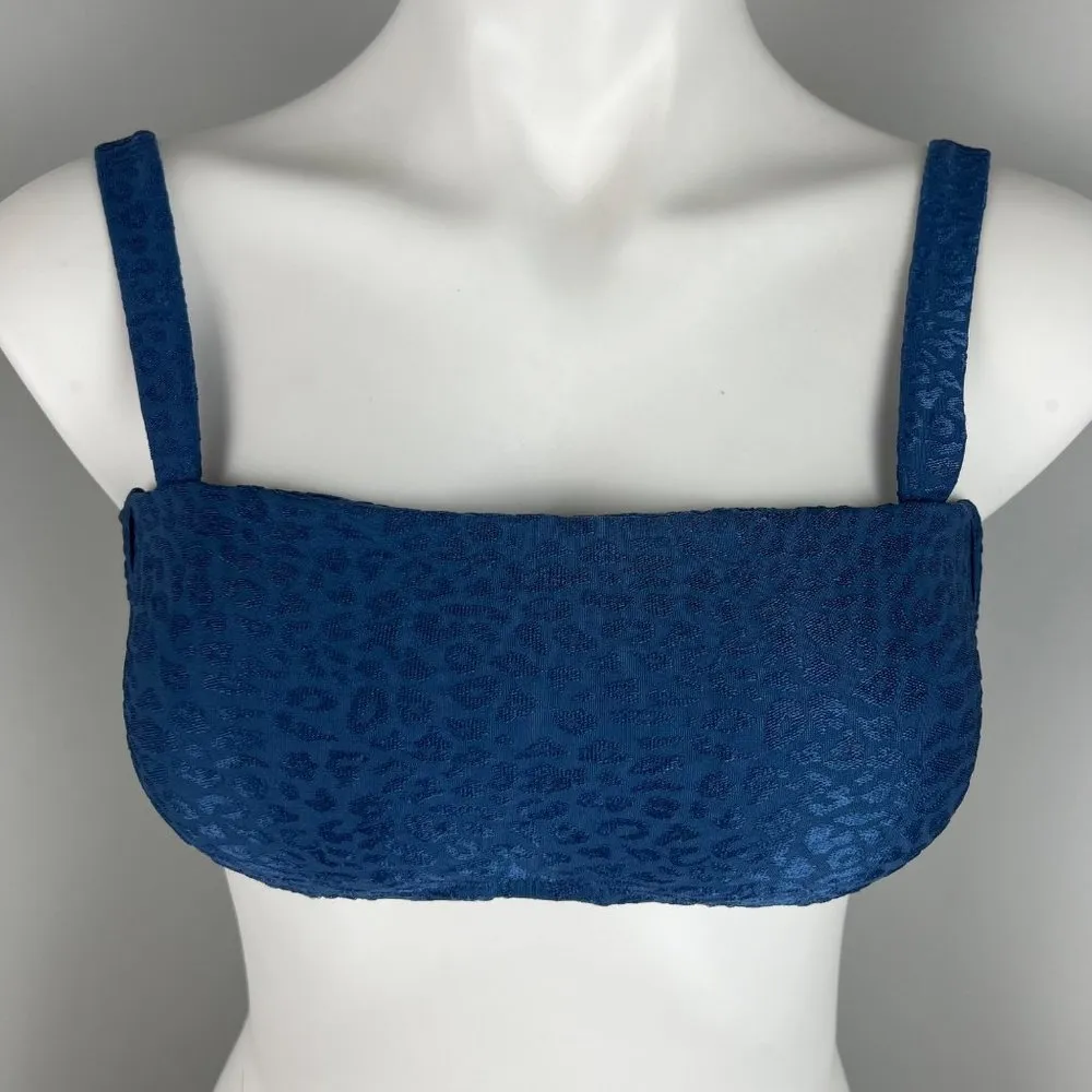 Bar III Satin Cheetah Bandeau Bikini Swim Top in French Navy XS - Image 2