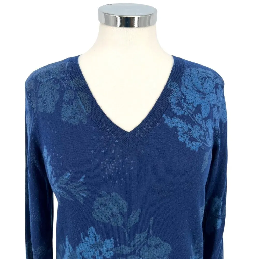 Daniel Rainn Ari V-Neck Floral Sweater Blue Navy Size Small - Image 2