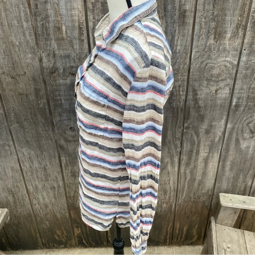 Quiksilver Blouse Womens Linen Half Button Up Loose Fit Shirt Size XS - Image 3