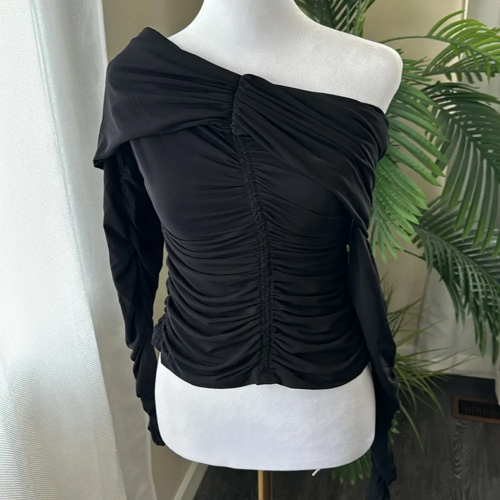 A.L.C. Marie Ruched Asymmetric One-Shoulder Top, black, Medium, $350 - Image 9