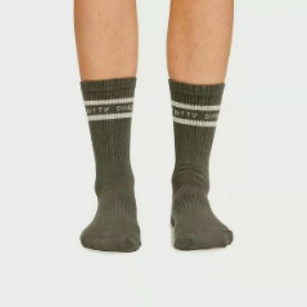 NWT SWEATY BETTY Varsity Slogan Socks US Women’s Size 4-7 Umbra Green & Stripe - Image 3