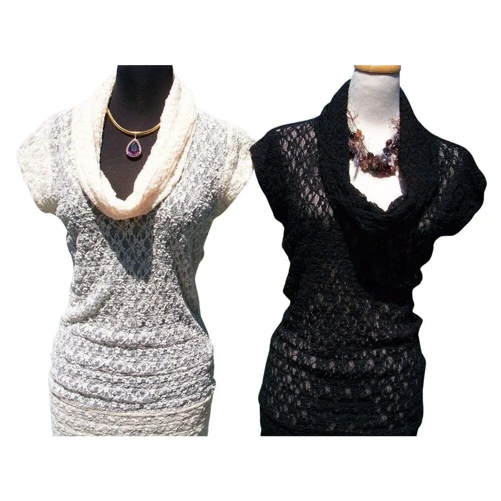 Cache CREAM Stretch Lace Pucker Body Hugging Top New Tunic Dress Neck $98 NWT - Image 4