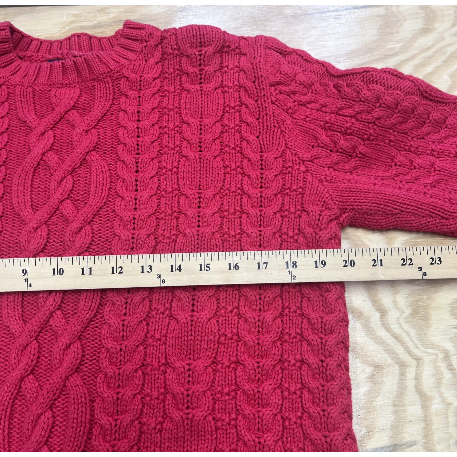 Vintage Lands' End Cable Knit Sweater Womens M 10-12 Red Fisherman Classic USA - Image 9