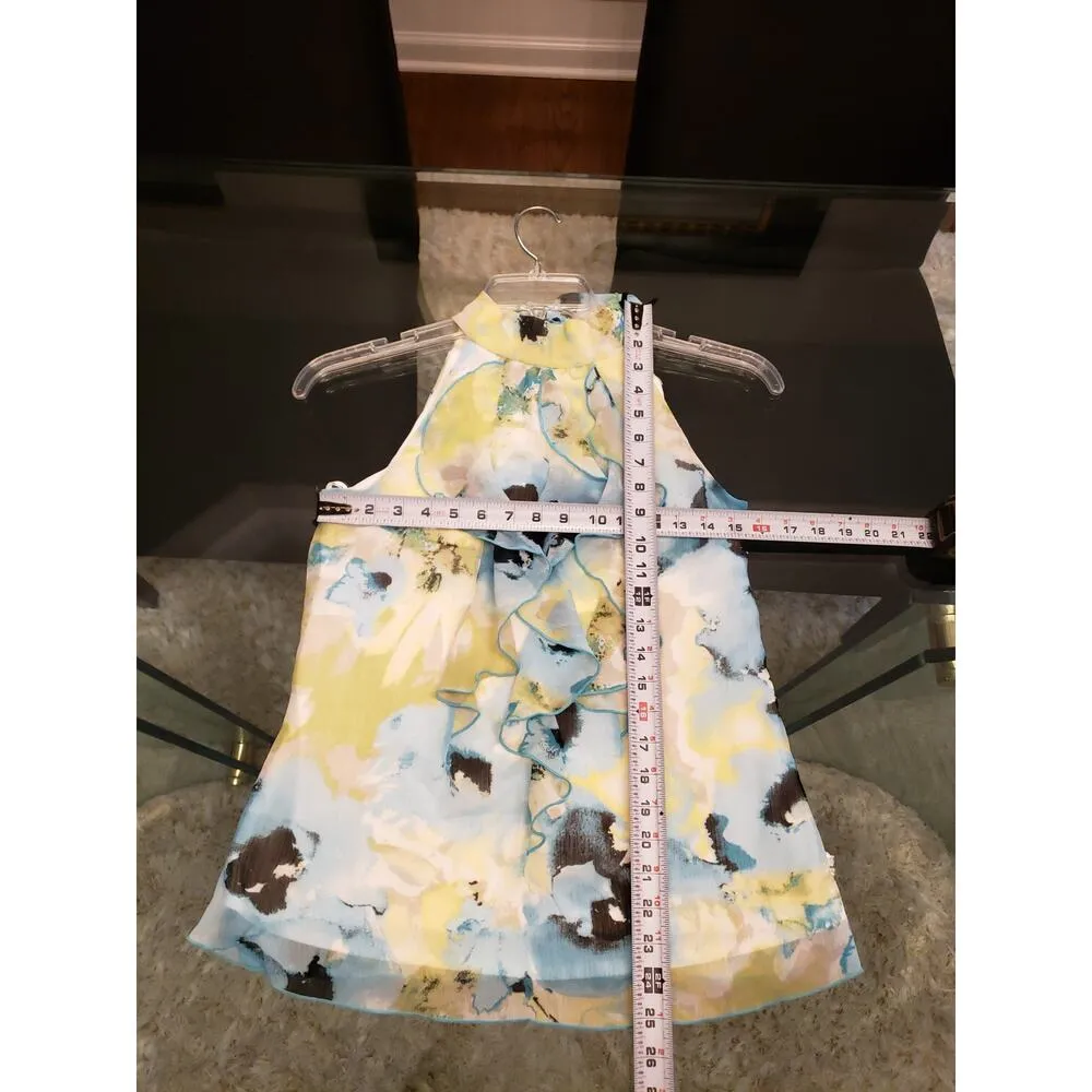 BCX Tank Top Women's Small Halter Neck Sleeveless Beautiful Ruffle Watercolor - Image 10