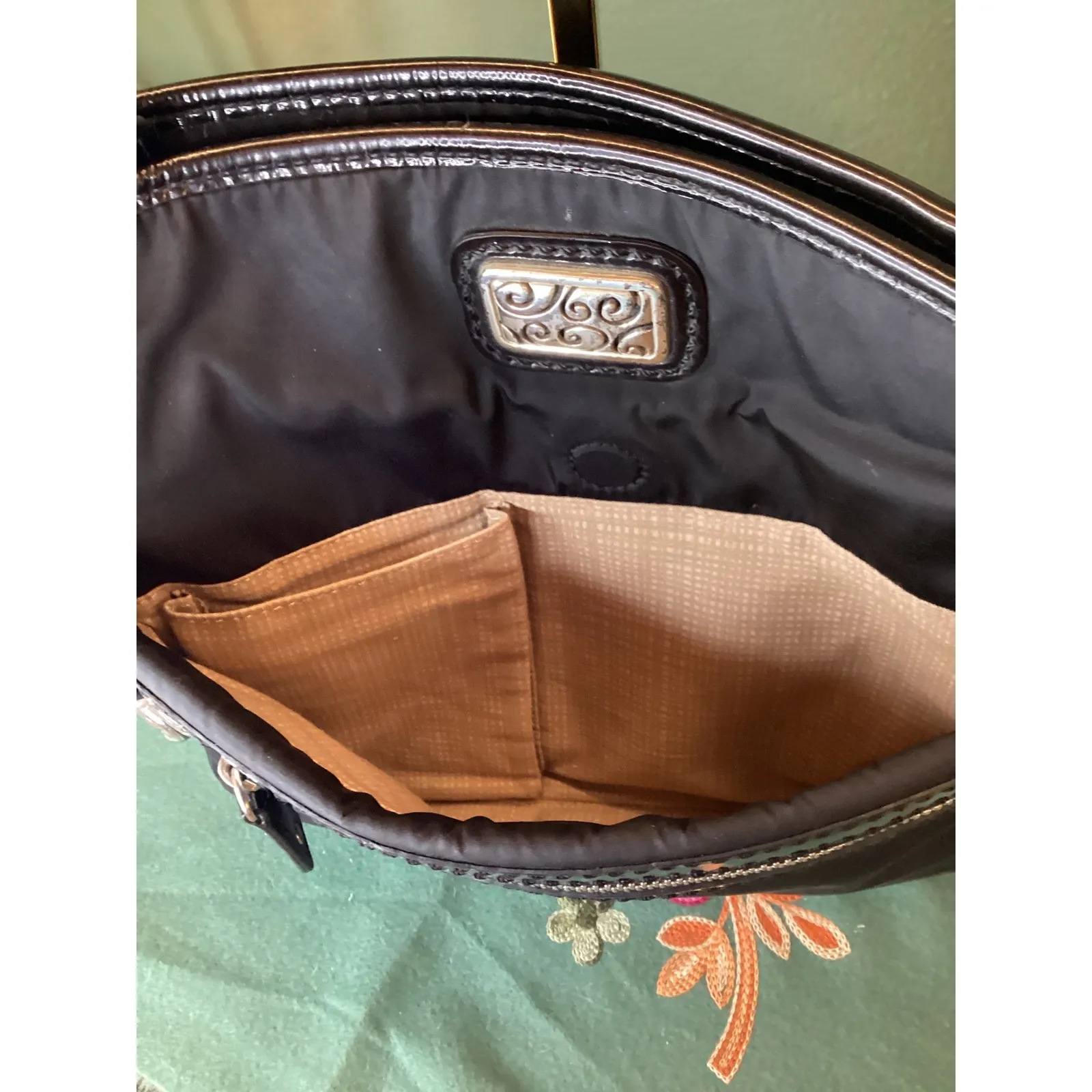 Brighton Black Nylon Patent Leather Trim Shoulder Bag Purse Medium - Image 4