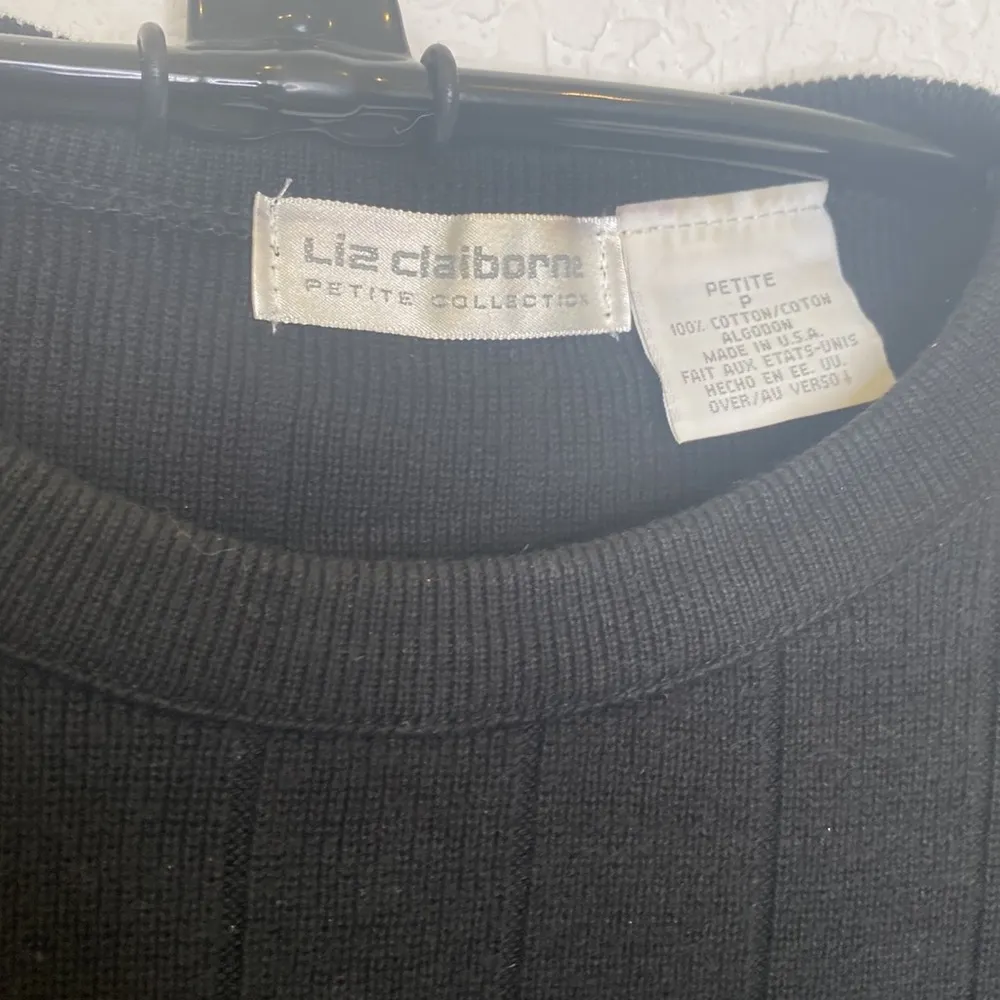 Liz Claiborne Petite Collection Short Sleeve Knit Sweater Black White EUC SP - Image 2