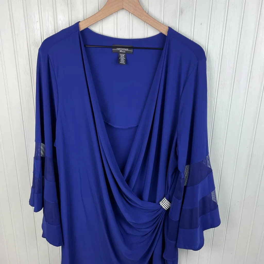 NEW R&M Richards Wraparound Knee-Length Dress with Bell Sleeves Size 20W Blue - Image 4