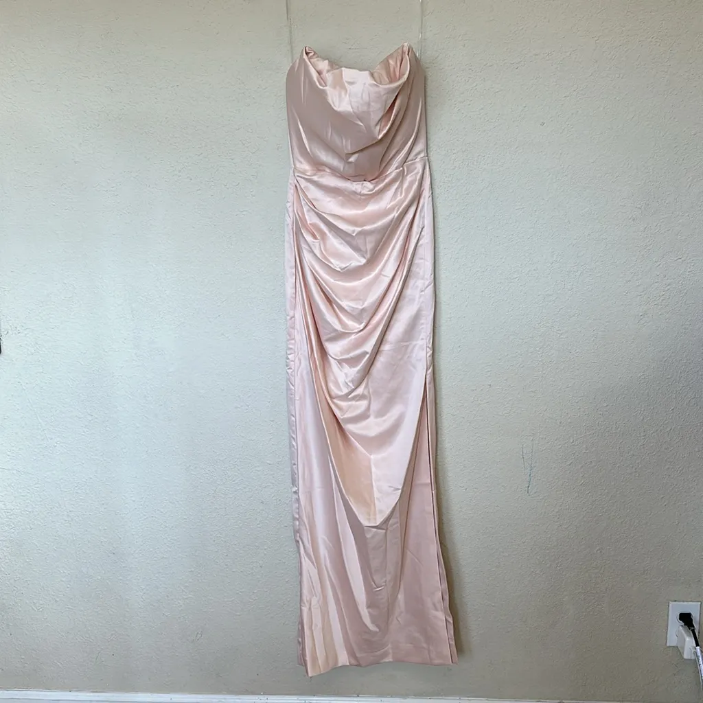 HOUSE OF CB S D-DD Adrienne Champagne Maxi Satin‎ Strapless Draped Corset dress - Image 4