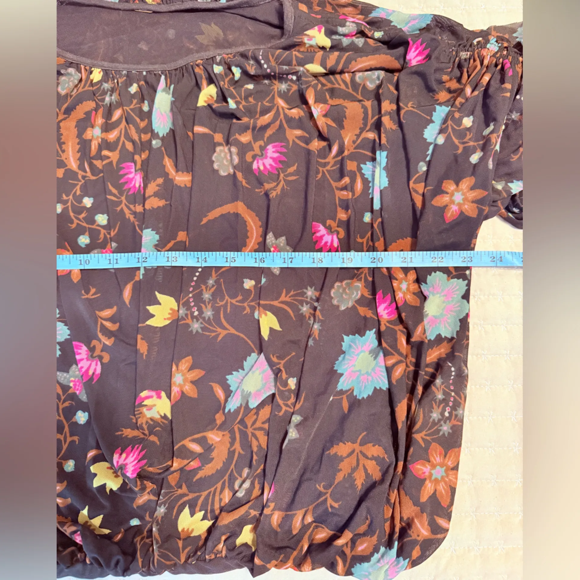 Free People Wildflower top black‎ tiered mesh sleeves bubble hem M - Image 8