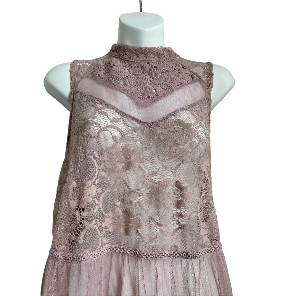 Boutique Lace Flowy Crochet Sleeveless Blouse Size OX, Blush Pink NWT - Image 3