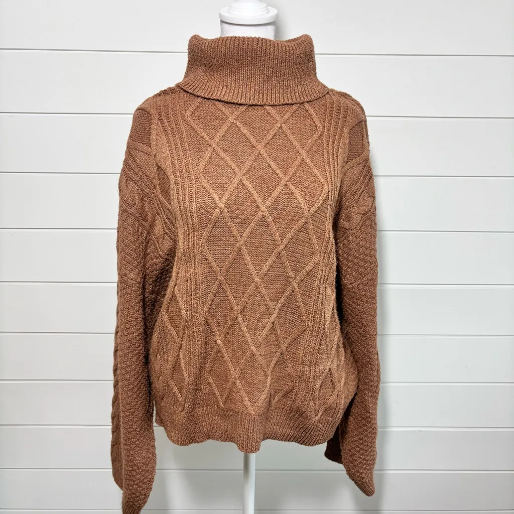 Elie. Elie Tahari brown chunky cable knit sweater women’s Size XL - Image 2