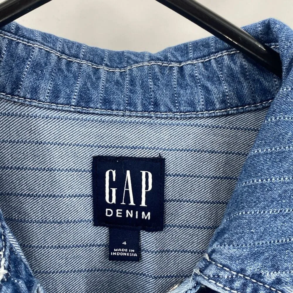 GAP denim utility romper long sleeve pockets pin stripes casual festival size 4 - Image 3