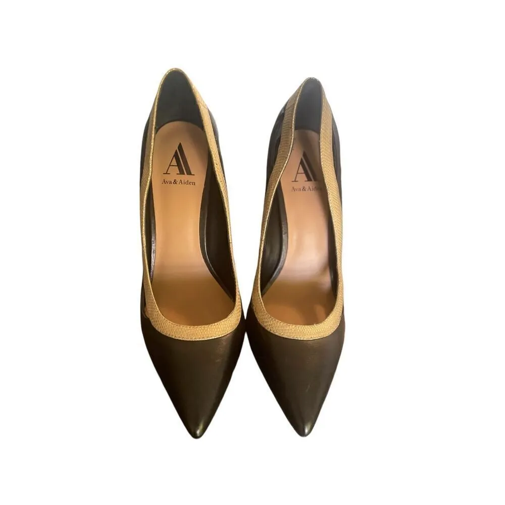 NWOB Ava&Aiden Black/ Gold Leather Pumps/ Stilletos Size 8.5 Black - Image 9
