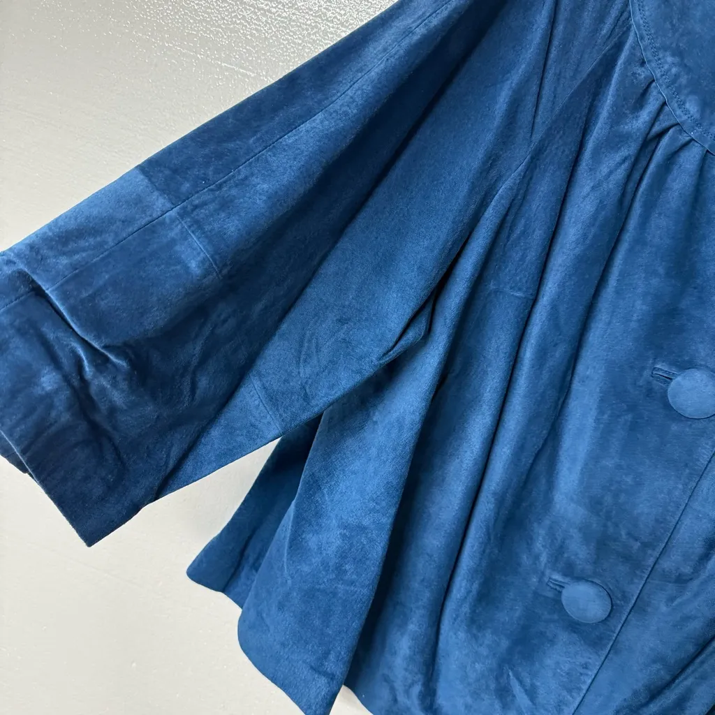 Lane Bryant 100% Suede Leather Jacket Women 26 Blue Oversized Button 3/4 Sleeves - Image 5